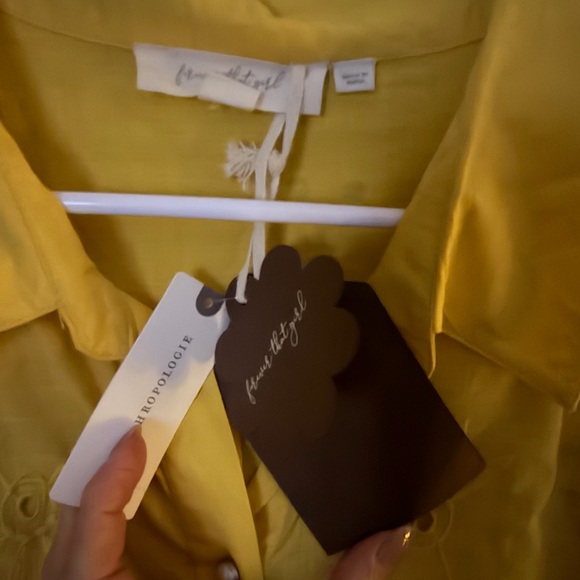 NWT Antropologie  For Ever that Girl yellow embroidered button down shirt XL - Picture 5 of 6